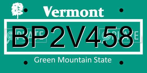 BP2V458 Vermont License Plate