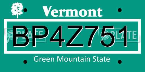 BP4Z751 Vermont License Plate
