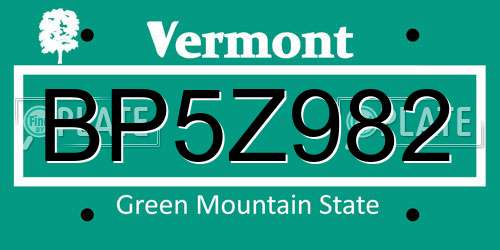 BP5Z982 Vermont License Plate