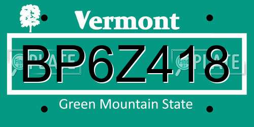 BP6Z418 Vermont License Plate