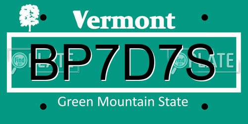 BP7D7S Vermont License Plate