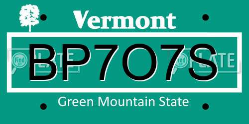 BP7O7S Vermont License Plate