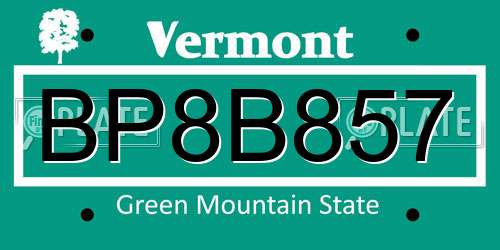 BP8B857 Vermont License Plate