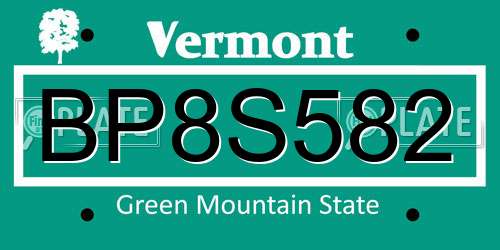BP8S582 Vermont License Plate