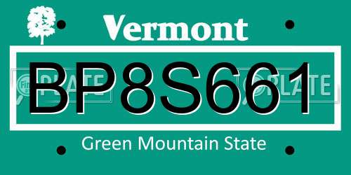 BP8S661 Vermont License Plate