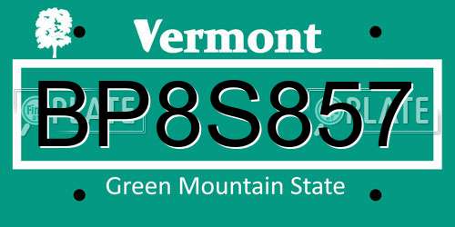 BP8S857 Vermont License Plate