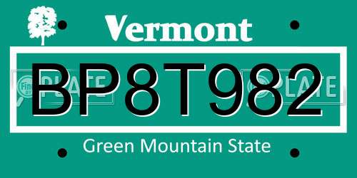 BP8T982 Vermont License Plate