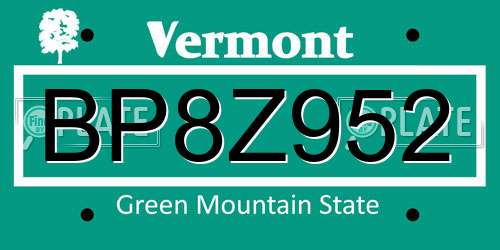 BP8Z952 Vermont License Plate