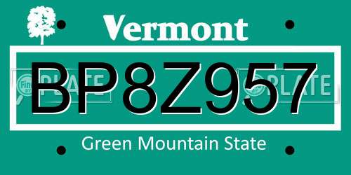 BP8Z957 Vermont License Plate