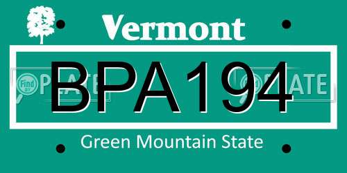 BPA194 Vermont License Plate