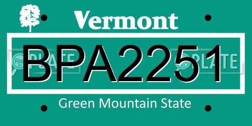 BPA2251 Vermont License Plate