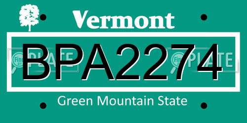 BPA2274 Vermont License Plate