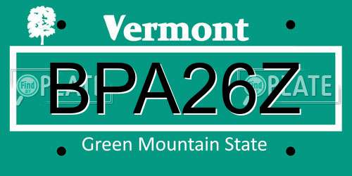BPA26Z Vermont License Plate