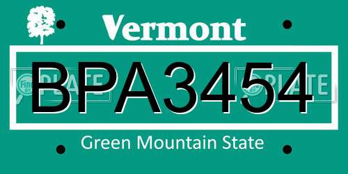BPA3454 Vermont License Plate