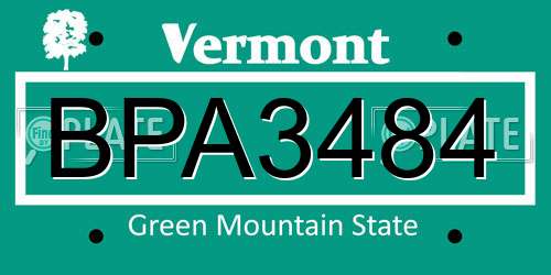 BPA3484 Vermont License Plate