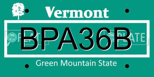 BPA36B Vermont License Plate