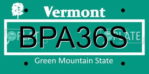 BPA36S Vermont License Plate