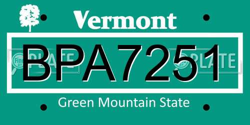 BPA7251 Vermont License Plate