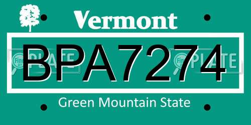 BPA7274 Vermont License Plate