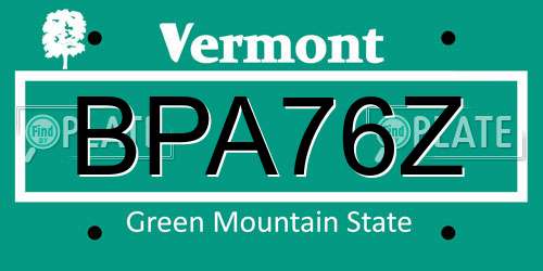 BPA76Z Vermont License Plate