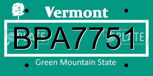 BPA7751 Vermont License Plate