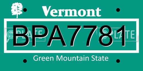 BPA7781 Vermont License Plate