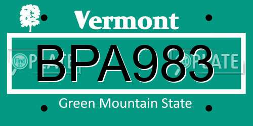 BPA983 Vermont License Plate