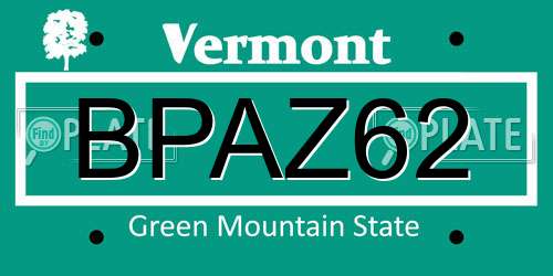 BPAZ62 Vermont License Plate