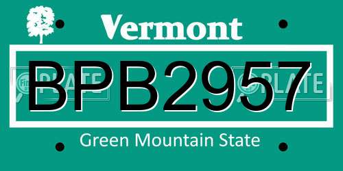 BPB2957 Vermont License Plate