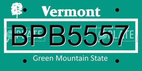 BPB5557 Vermont License Plate