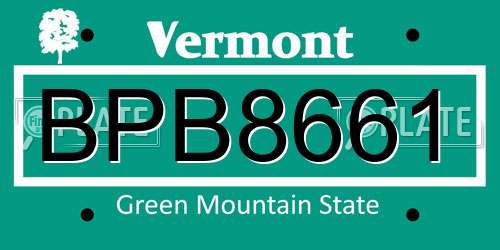 BPB8661 Vermont License Plate