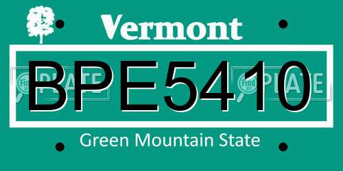 BPE5410 Vermont License Plate