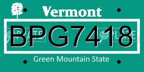 BPG7418 Vermont License Plate