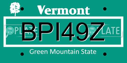 BPI49Z Vermont License Plate