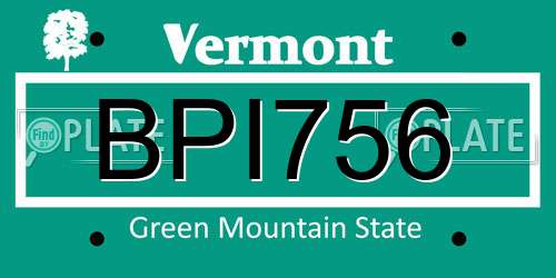 BPI756 Vermont License Plate