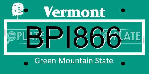 BPI866 Vermont License Plate