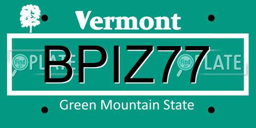 BPIZ77 Vermont License Plate