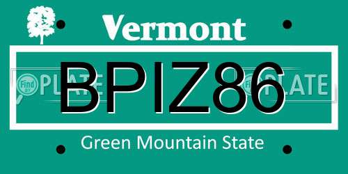 BPIZ86 Vermont License Plate