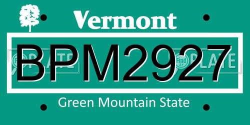 BPM2927 Vermont License Plate