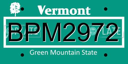 BPM2972 Vermont License Plate