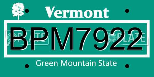 BPM7922 Vermont License Plate