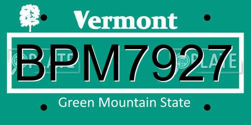 BPM7927 Vermont License Plate