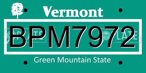BPM7972 Vermont License Plate