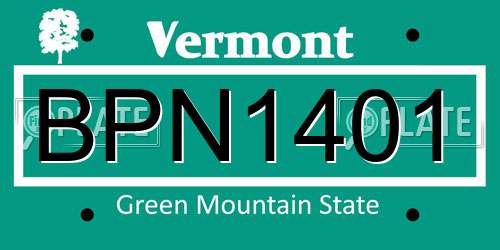 BPN1401 Vermont License Plate