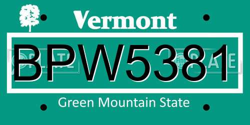 BPW5381 Vermont License Plate