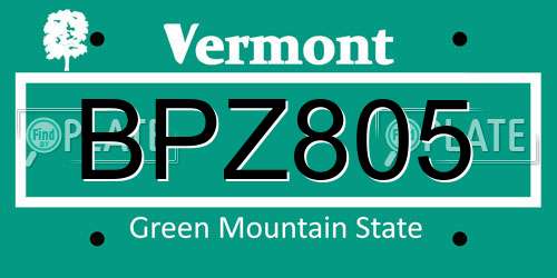 BPZ805 Vermont License Plate