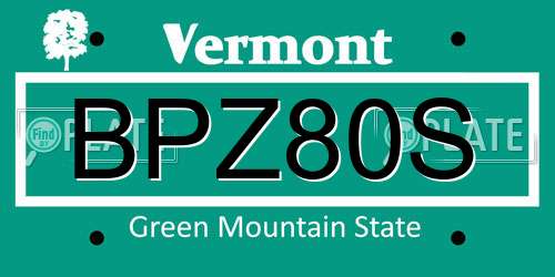 BPZ80S Vermont License Plate