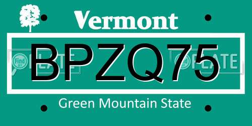 BPZQ75 Vermont License Plate