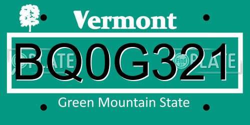BQ0G321 Vermont License Plate