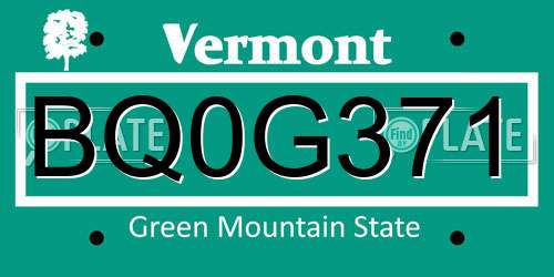 BQ0G371 Vermont License Plate